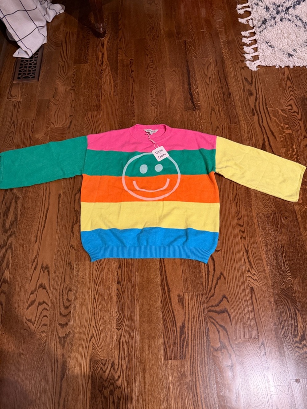 DAVI & DANI Rainbow Smiley Stripe Sweater 3/4 sleeves medium